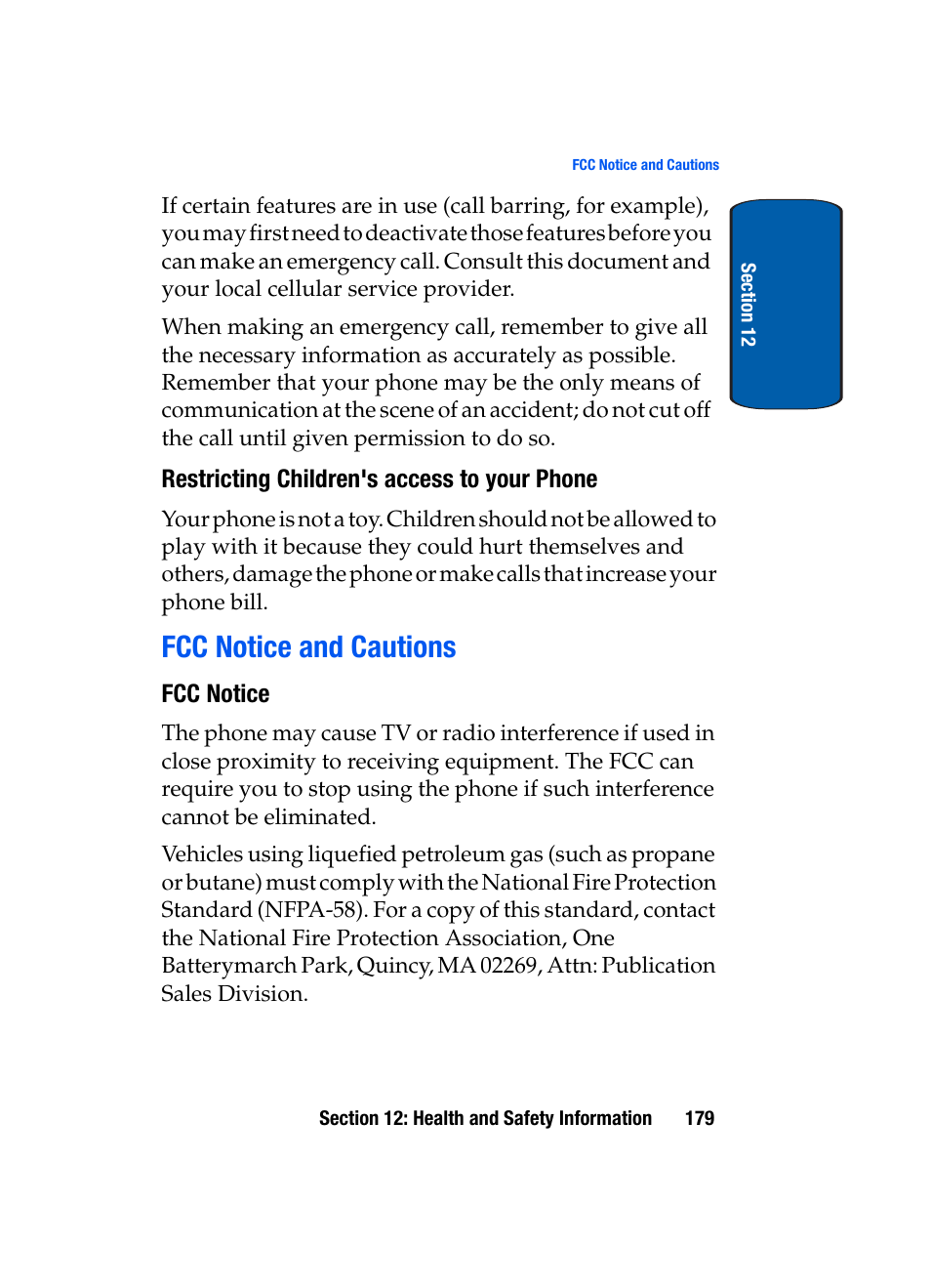 Restricting children's access to your phone, Fcc notice and cautions, Fcc notice | Samsung SCH-A950WRVXAR User Manual | Page 179 / 200