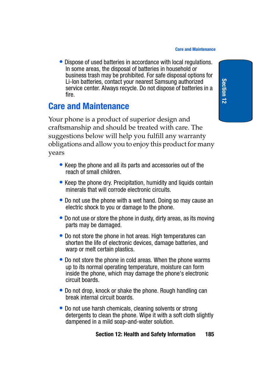 Care and maintenance | Samsung SCH-A950WRVXAR User Manual | Page 185 / 200