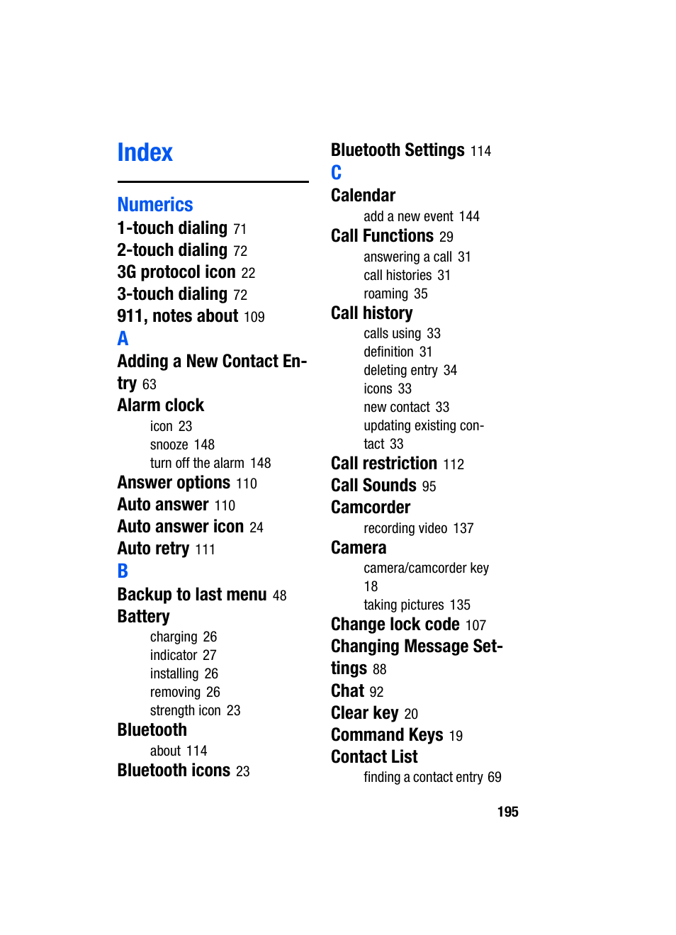 Index | Samsung SCH-A950WRVXAR User Manual | Page 195 / 200