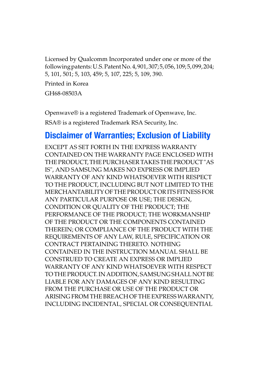 Disclaimer of warranties; exclusion of liability | Samsung SCH-A950WRVXAR User Manual | Page 3 / 200