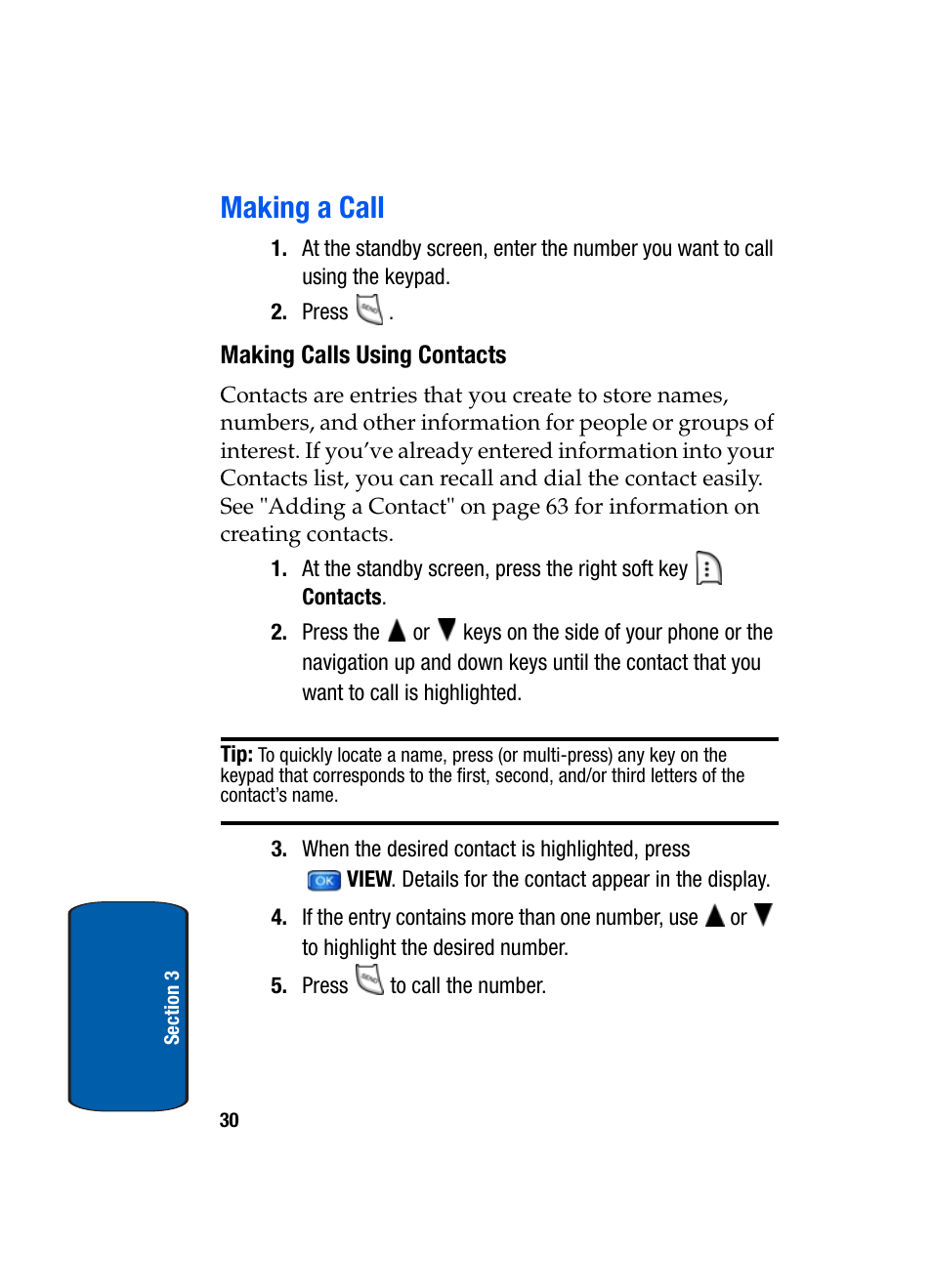 Making a call, Making calls using contacts | Samsung SCH-A950WRVXAR User Manual | Page 30 / 200