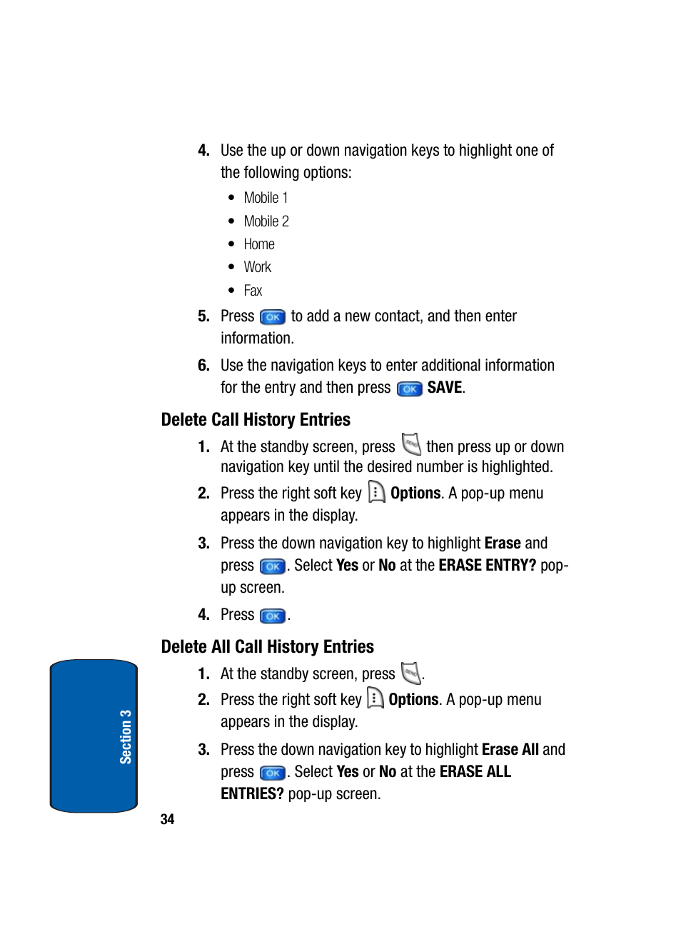 Delete call history entries, Delete all call history entries | Samsung SCH-A950WRVXAR User Manual | Page 34 / 200
