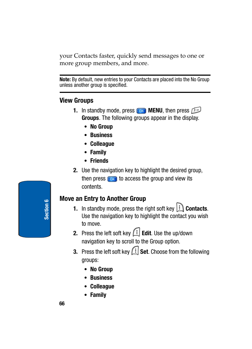 View groups, Move an entry to another group | Samsung SCH-A950WRVXAR User Manual | Page 66 / 200