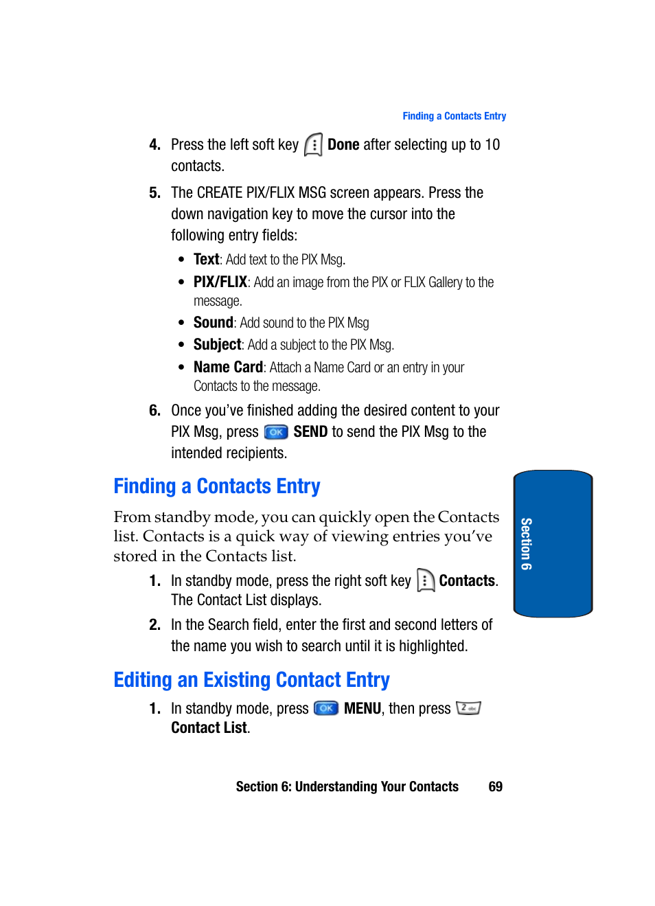 Finding a contacts entry, Editing an existing contact entry | Samsung SCH-A950WRVXAR User Manual | Page 69 / 200