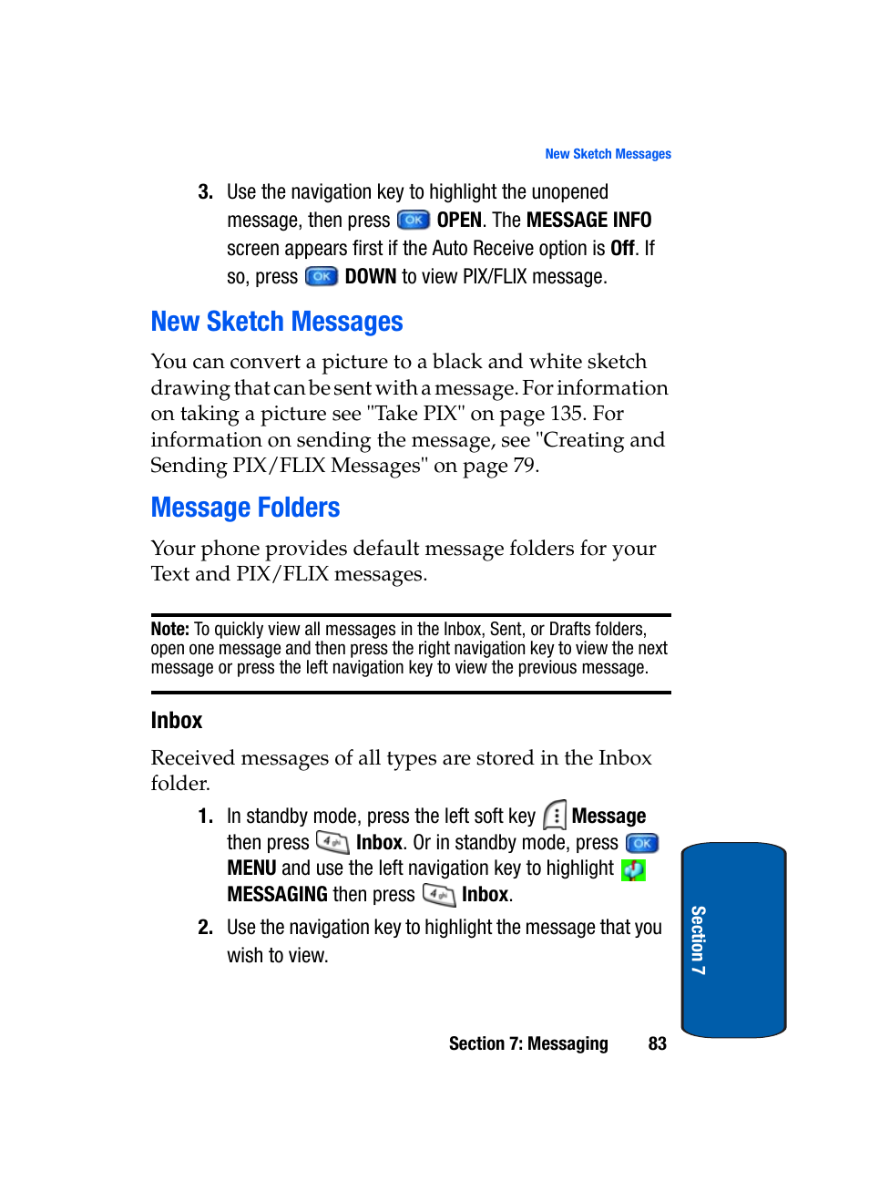 New sketch messages, Message folders, Inbox | New sketch messages message folders | Samsung SCH-A950WRVXAR User Manual | Page 83 / 200