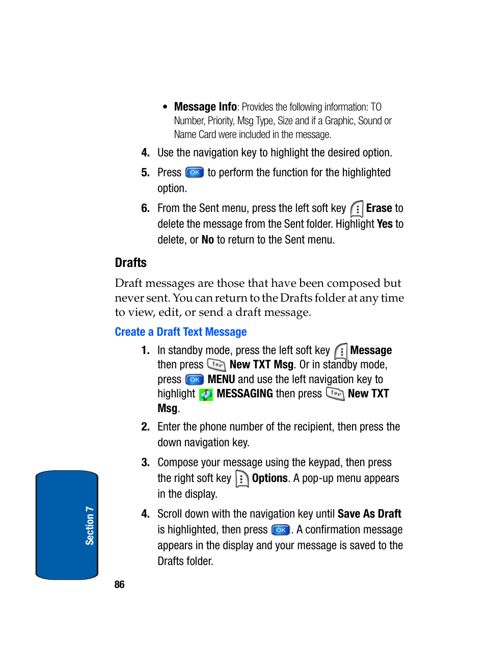 Drafts, Create a draft text message | Samsung SCH-A950WRVXAR User Manual | Page 86 / 200