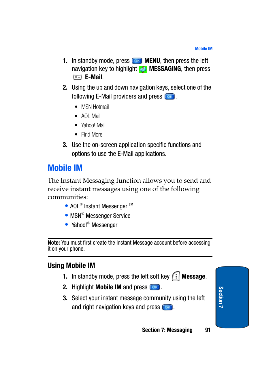 Mobile im, Using mobile im | Samsung SCH-A950WRVXAR User Manual | Page 91 / 200