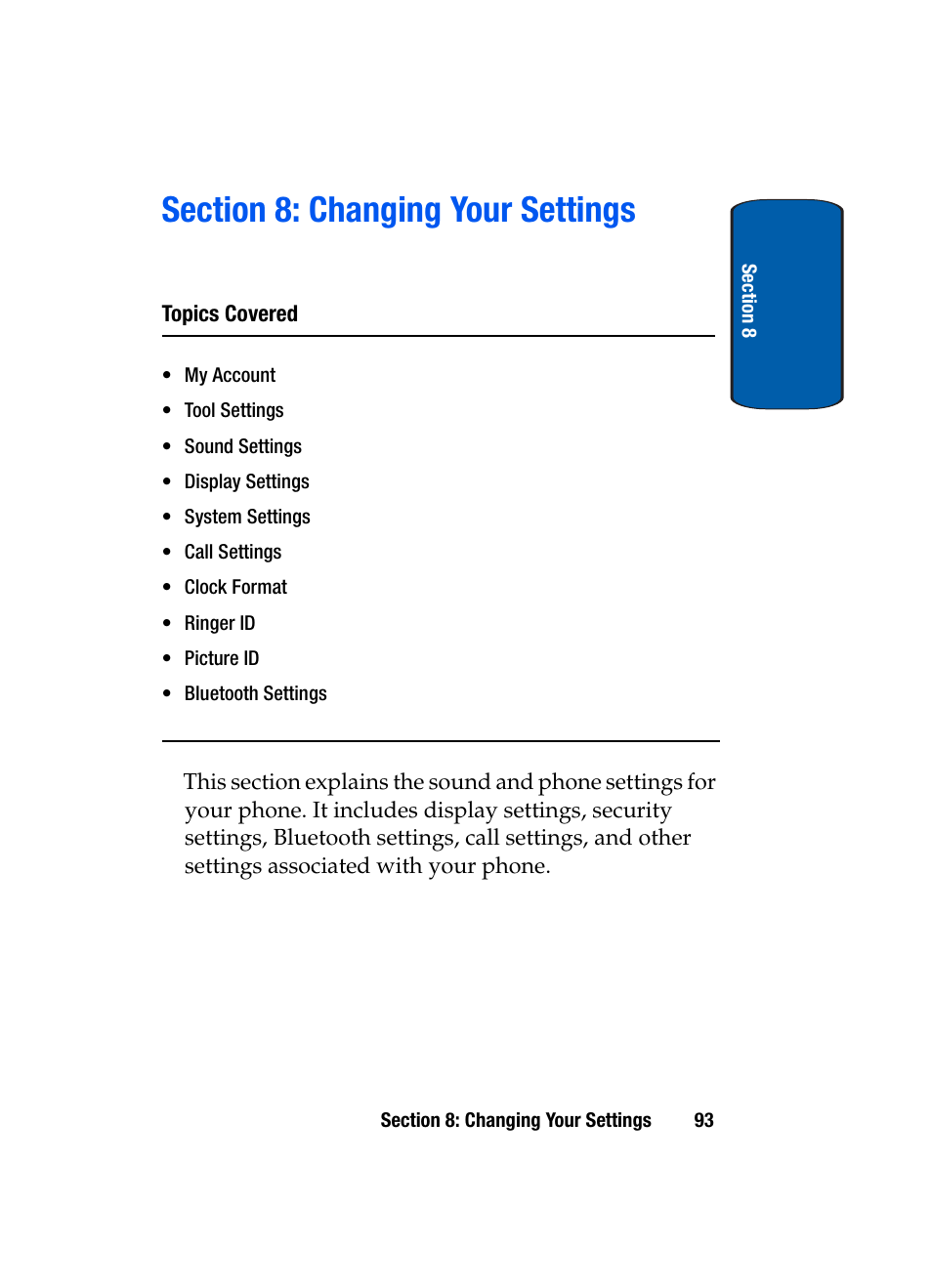 Section 8: changing your settings | Samsung SCH-A950WRVXAR User Manual | Page 93 / 200