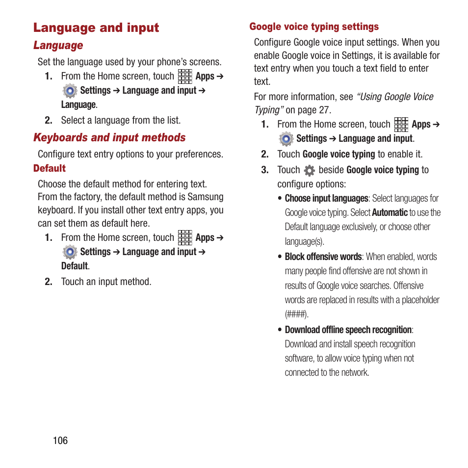 Language and input | Samsung SPH-L300ZSAVMU User Manual | Page 110 / 161