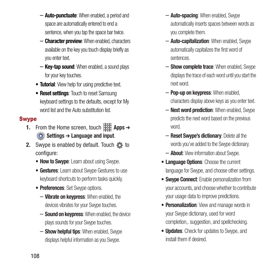Ssee, Swype” on | Samsung SPH-L300ZSAVMU User Manual | Page 112 / 161