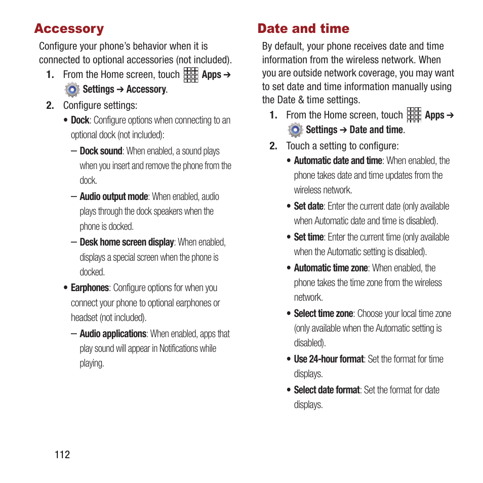 Accessory, Date and time, Accessory date and time | Samsung SPH-L300ZSAVMU User Manual | Page 116 / 161