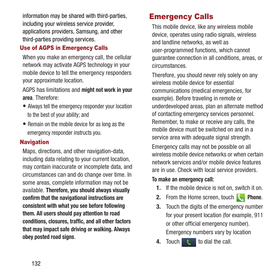 Emergency calls | Samsung SPH-L300ZSAVMU User Manual | Page 136 / 161