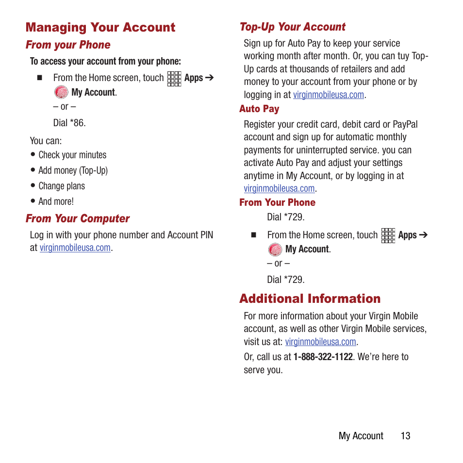 Managing your account, Additional information, Managing your account additional information | Samsung SPH-L300ZSAVMU User Manual | Page 17 / 161