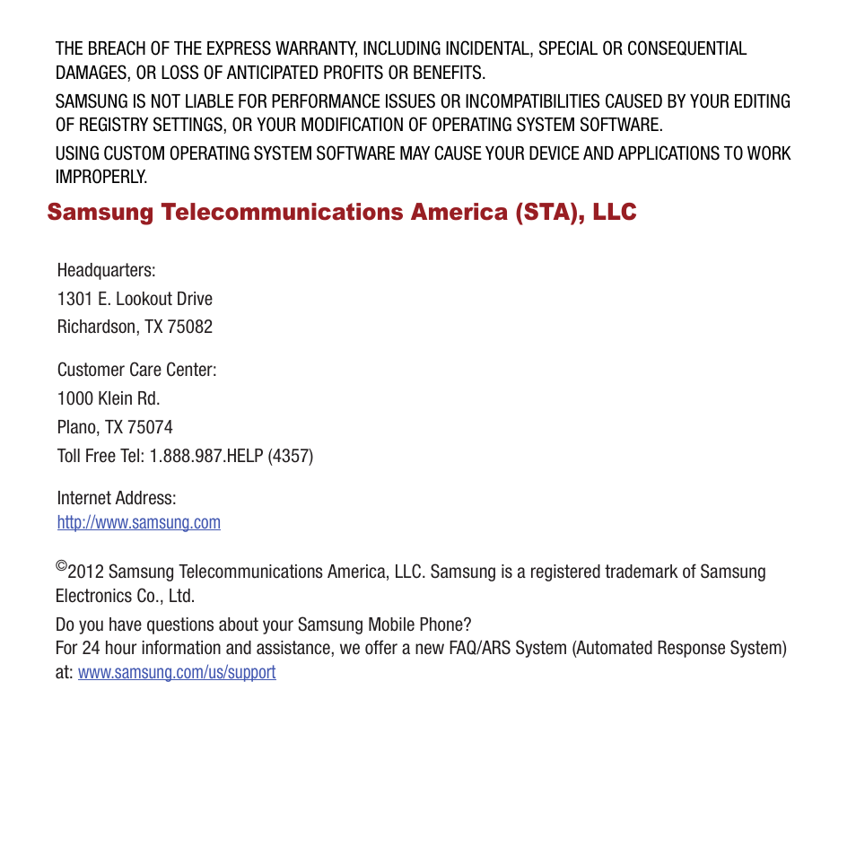 Samsung telecommunications america (sta), llc | Samsung SPH-L300ZSAVMU User Manual | Page 3 / 161