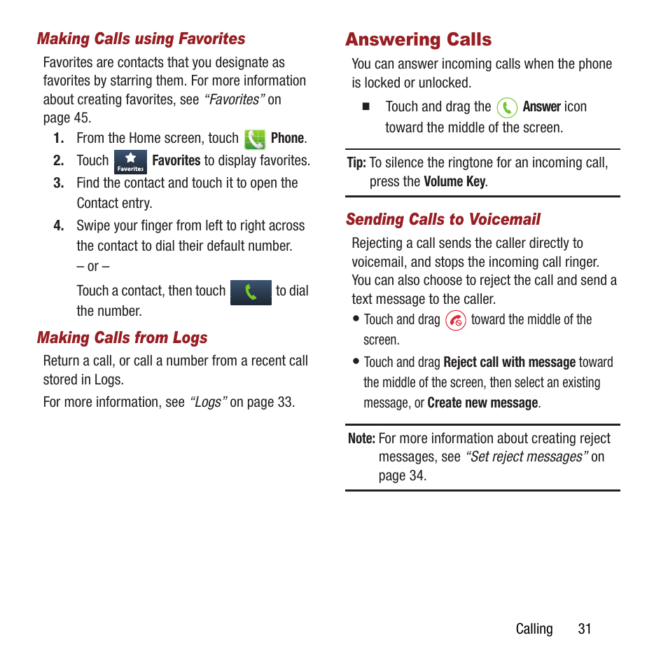 Answering calls | Samsung SPH-L300ZSAVMU User Manual | Page 35 / 161