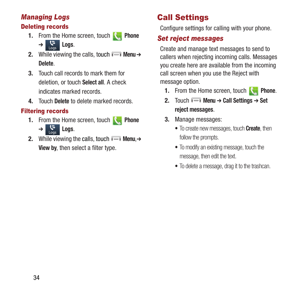 Call settings | Samsung SPH-L300ZSAVMU User Manual | Page 38 / 161