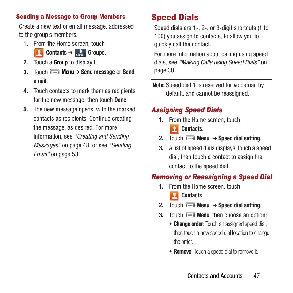 Speed dials | Samsung SPH-L300ZSAVMU User Manual | Page 51 / 161