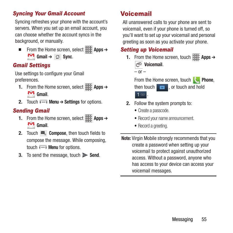 Voicemail | Samsung SPH-L300ZSAVMU User Manual | Page 59 / 161