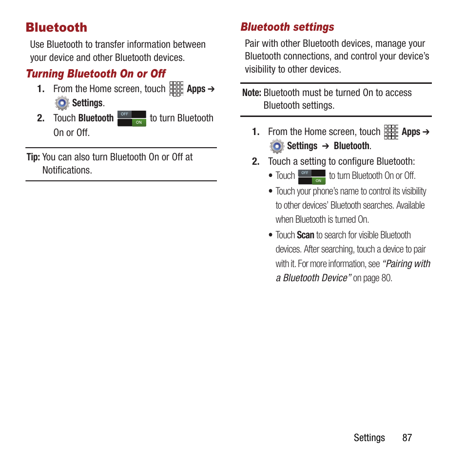 Bluetooth | Samsung SPH-L300ZSAVMU User Manual | Page 91 / 161