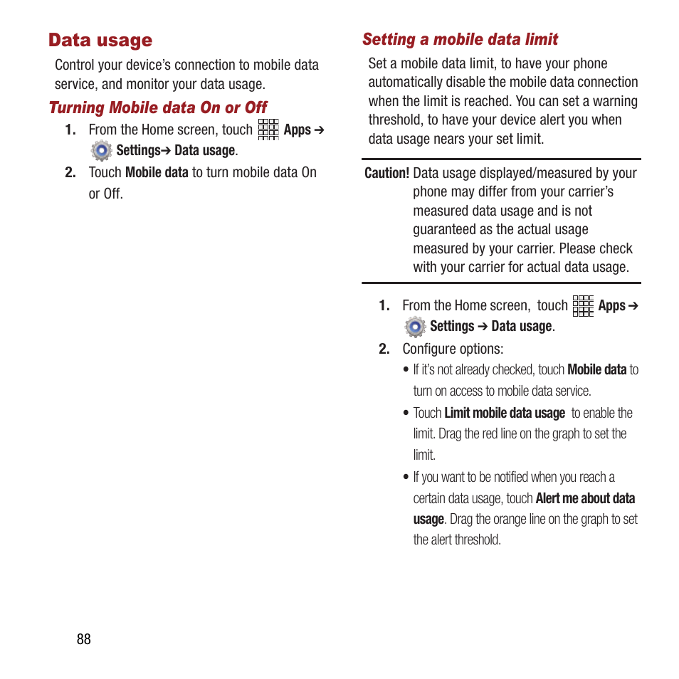 Data usage | Samsung SPH-L300ZSAVMU User Manual | Page 92 / 161