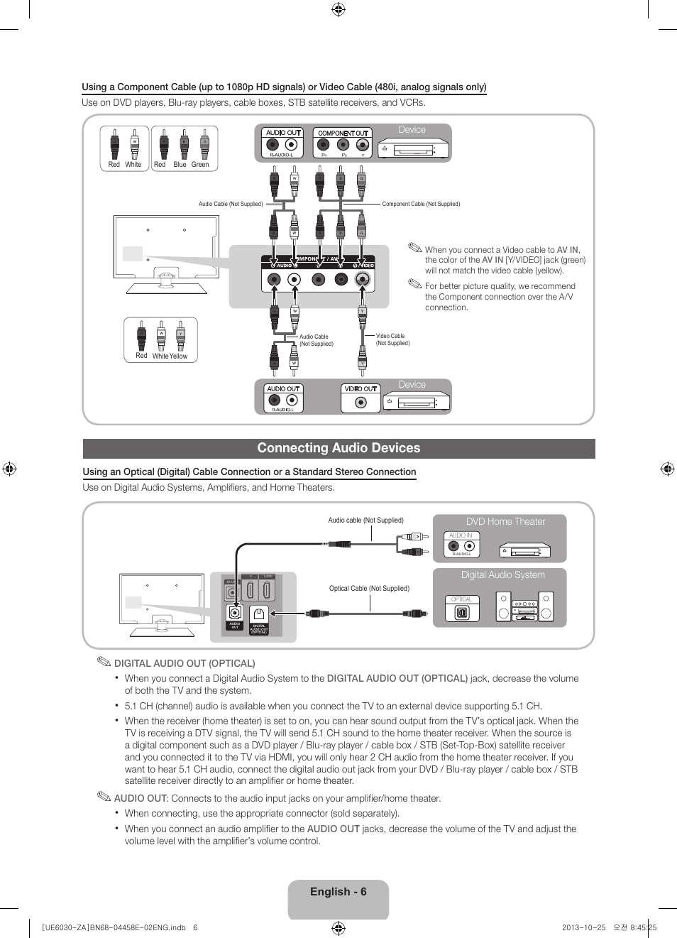 Connecting audio devices | Samsung UN40FH6030FXZA User Manual | Page 6 / 23