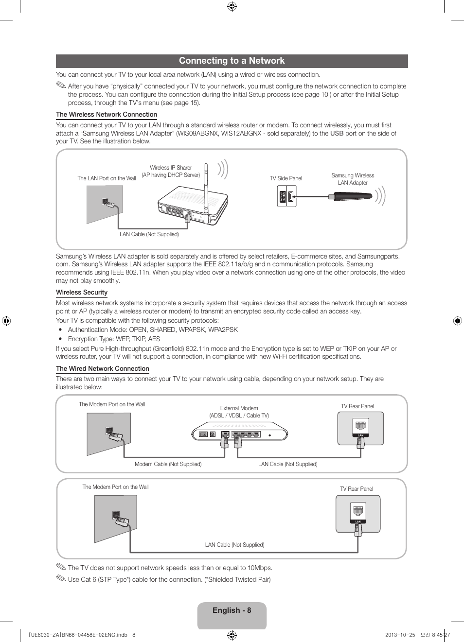 Connecting to a network | Samsung UN40FH6030FXZA User Manual | Page 8 / 23