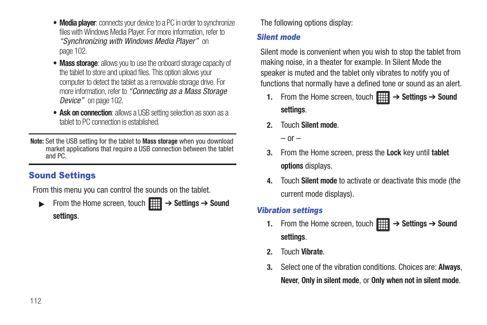 Sound settings | Samsung SGH-T849ZKDTMB User Manual | Page 116 / 158