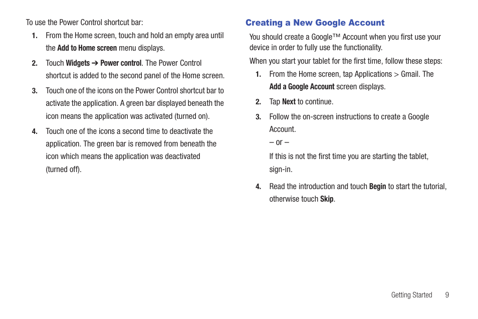 Creating a new google account | Samsung SGH-T849ZKDTMB User Manual | Page 13 / 158