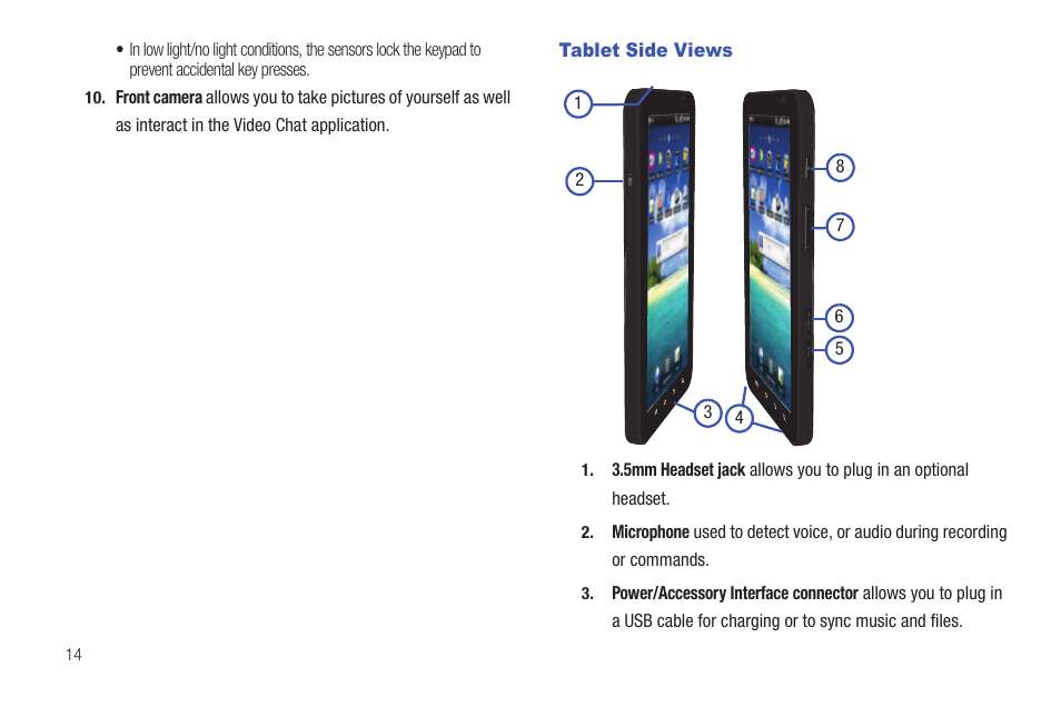 Tablet side views | Samsung SGH-T849ZKDTMB User Manual | Page 18 / 158