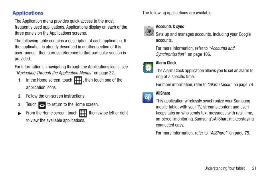 Applications | Samsung SGH-T849ZKDTMB User Manual | Page 25 / 158