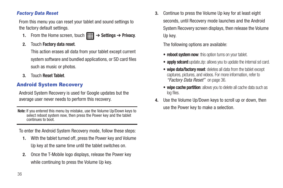 Android system recovery | Samsung SGH-T849ZKDTMB User Manual | Page 40 / 158