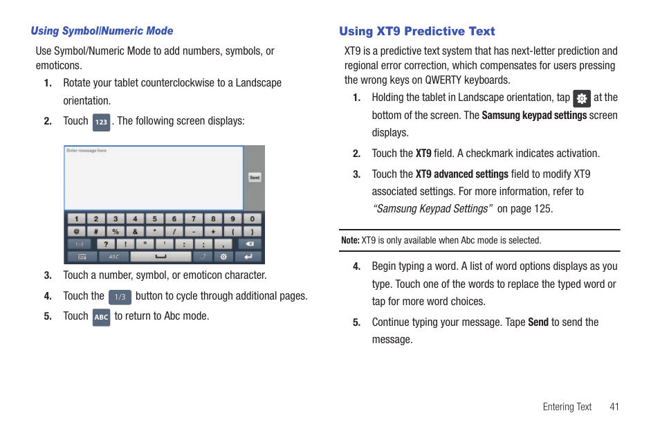 Using xt9 predictive text | Samsung SGH-T849ZKDTMB User Manual | Page 45 / 158