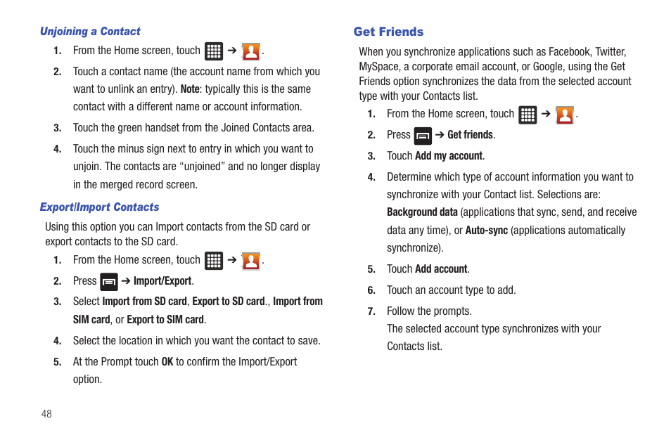 Get friends | Samsung SGH-T849ZKDTMB User Manual | Page 52 / 158