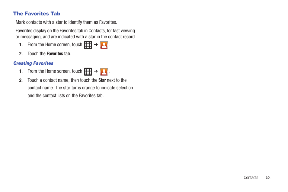 The favorites tab | Samsung SGH-T849ZKDTMB User Manual | Page 57 / 158