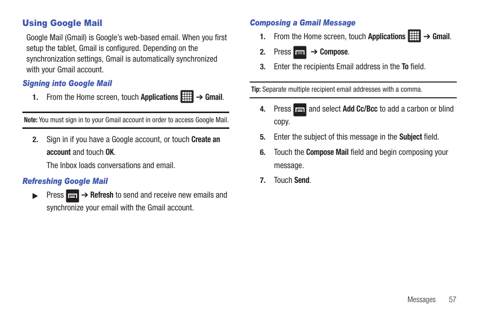 Using google mail | Samsung SGH-T849ZKDTMB User Manual | Page 61 / 158