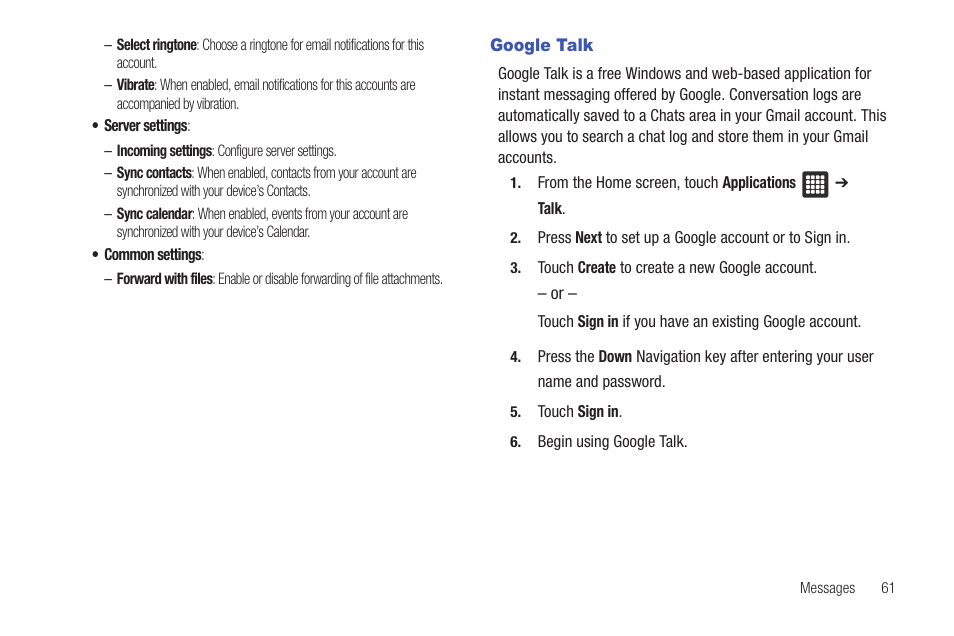 Google talk | Samsung SGH-T849ZKDTMB User Manual | Page 65 / 158