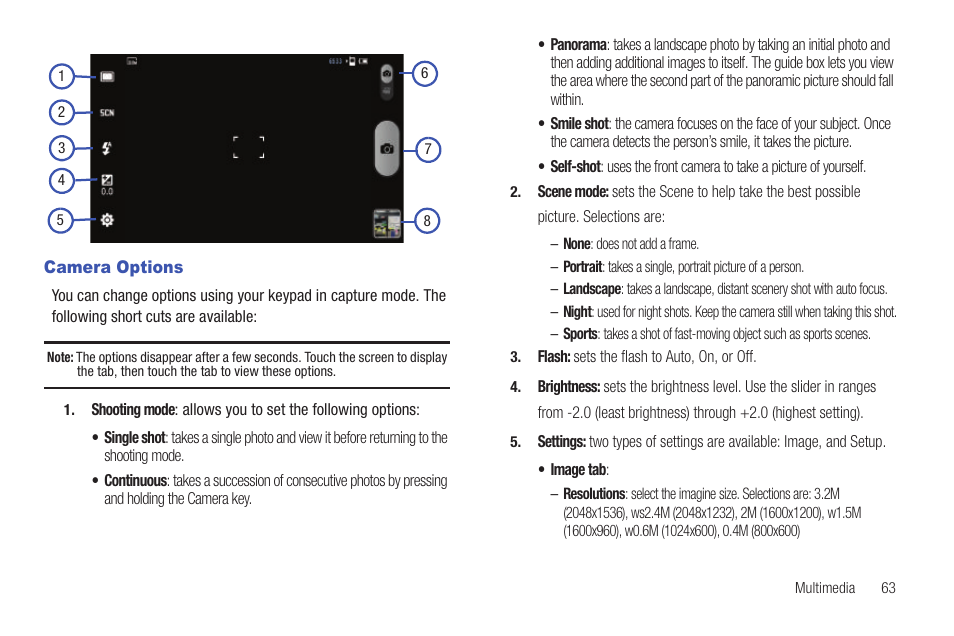 Camera options | Samsung SGH-T849ZKDTMB User Manual | Page 67 / 158