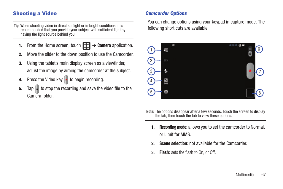 Shooting a video | Samsung SGH-T849ZKDTMB User Manual | Page 71 / 158