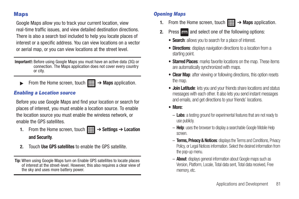 Maps | Samsung SGH-T849ZKDTMB User Manual | Page 85 / 158