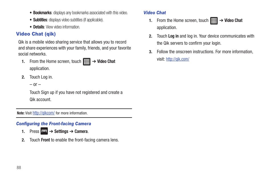 Video chat (qik) | Samsung SGH-T849ZKDTMB User Manual | Page 92 / 158