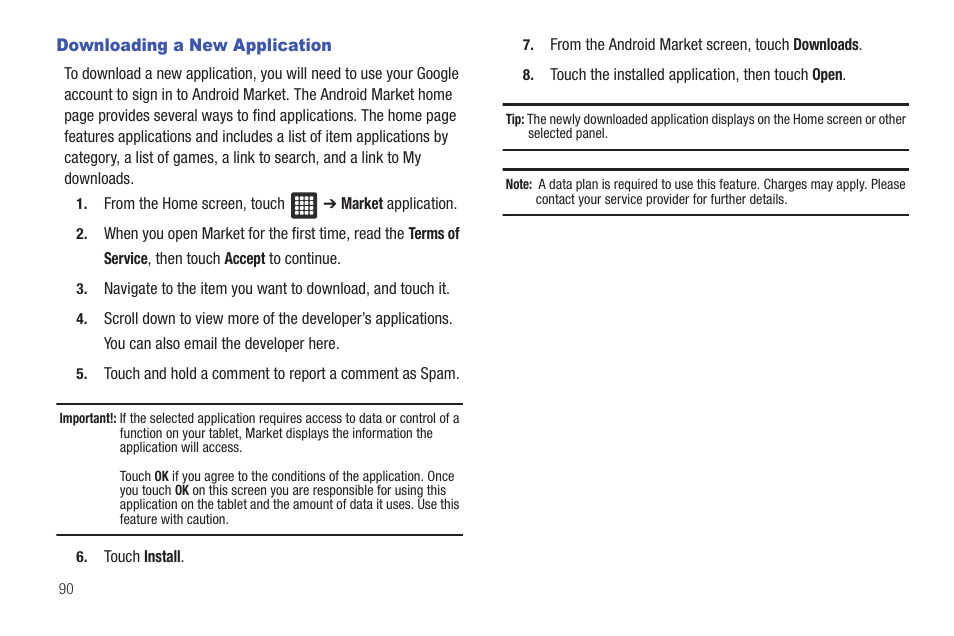 Downloading a new application | Samsung SGH-T849ZKDTMB User Manual | Page 94 / 158