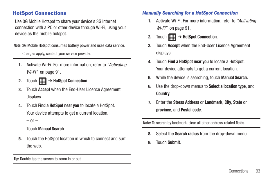 Hotspot connections | Samsung SGH-T849ZKDTMB User Manual | Page 97 / 158