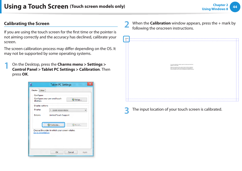 Using a touch screen | Samsung NP540U3C-A01US User Manual | Page 45 / 145