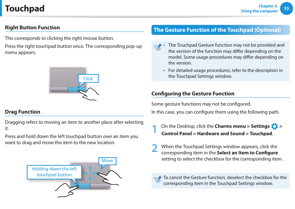 Touchpad | Samsung NP540U3C-A01US User Manual | Page 54 / 145