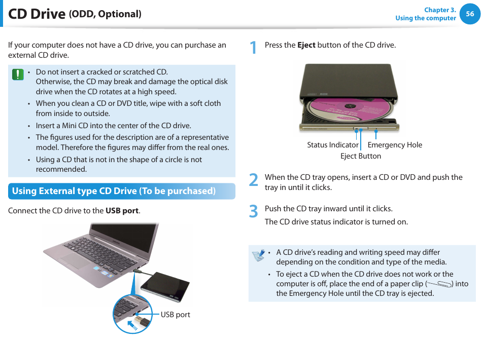 Cd drive (odd, optional), Cd drive | Samsung NP540U3C-A01US User Manual | Page 57 / 145