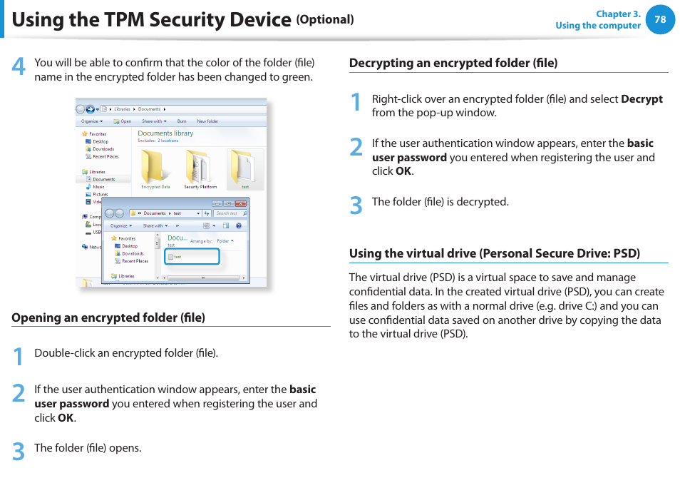 Using the tpm security device | Samsung NP540U3C-A01US User Manual | Page 79 / 145