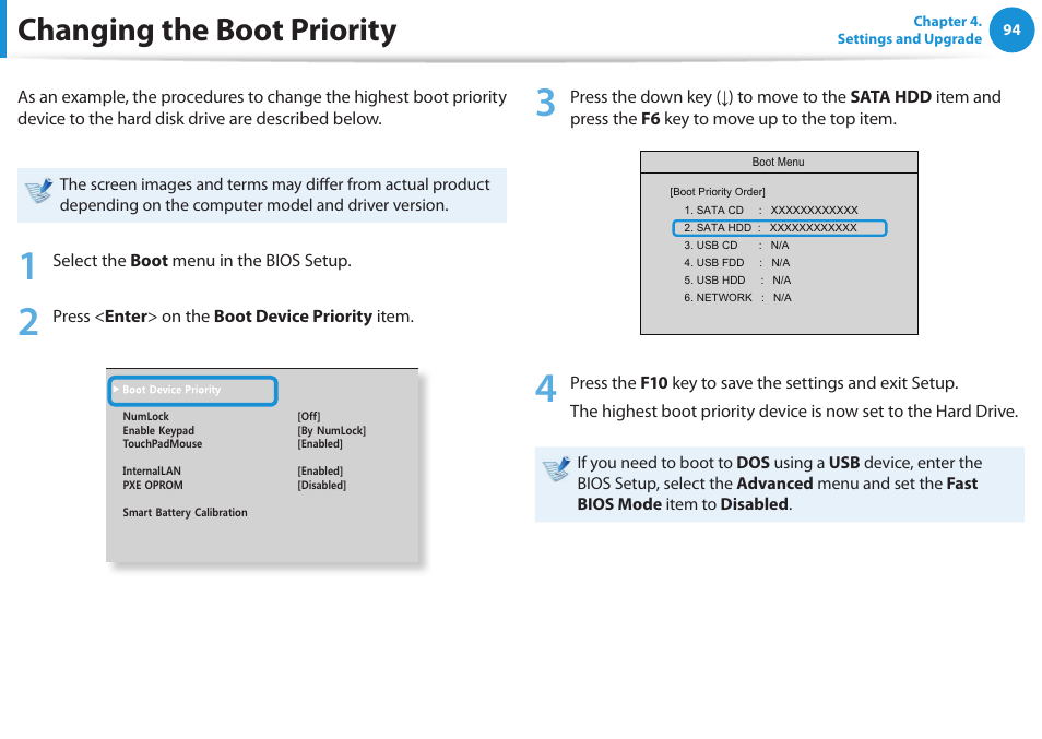 Changing the boot priority | Samsung NP540U3C-A01US User Manual | Page 95 / 145