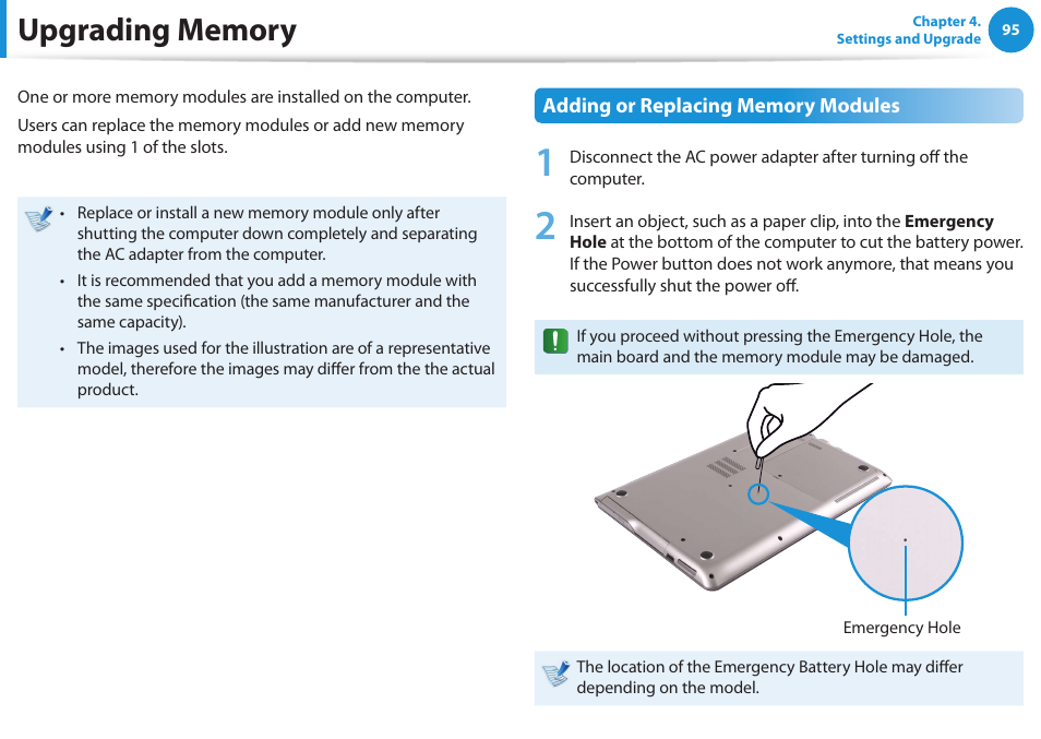 Upgrading memory | Samsung NP540U3C-A01US User Manual | Page 96 / 145