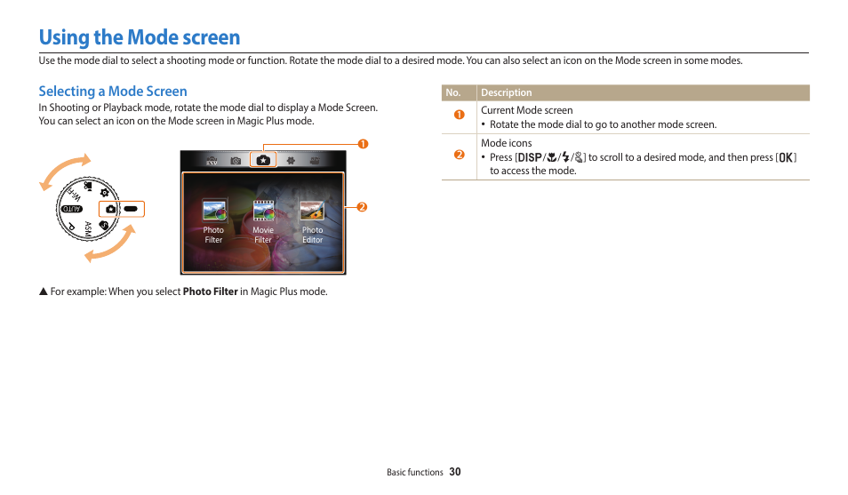 Using the mode screen, Selecting a mode screen | Samsung EC-WB2200BPBUS User Manual | Page 31 / 162