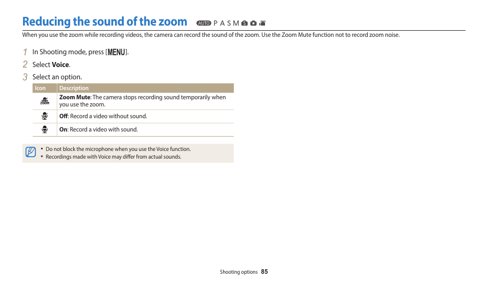 Reducing the sound of the zoom | Samsung EC-WB2200BPBUS User Manual | Page 86 / 162